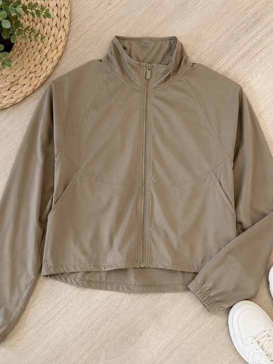 unknown Jackets & Blazers - Taupe Cropped Lightweight Zip Front Jacket Women’s Oversized Fit